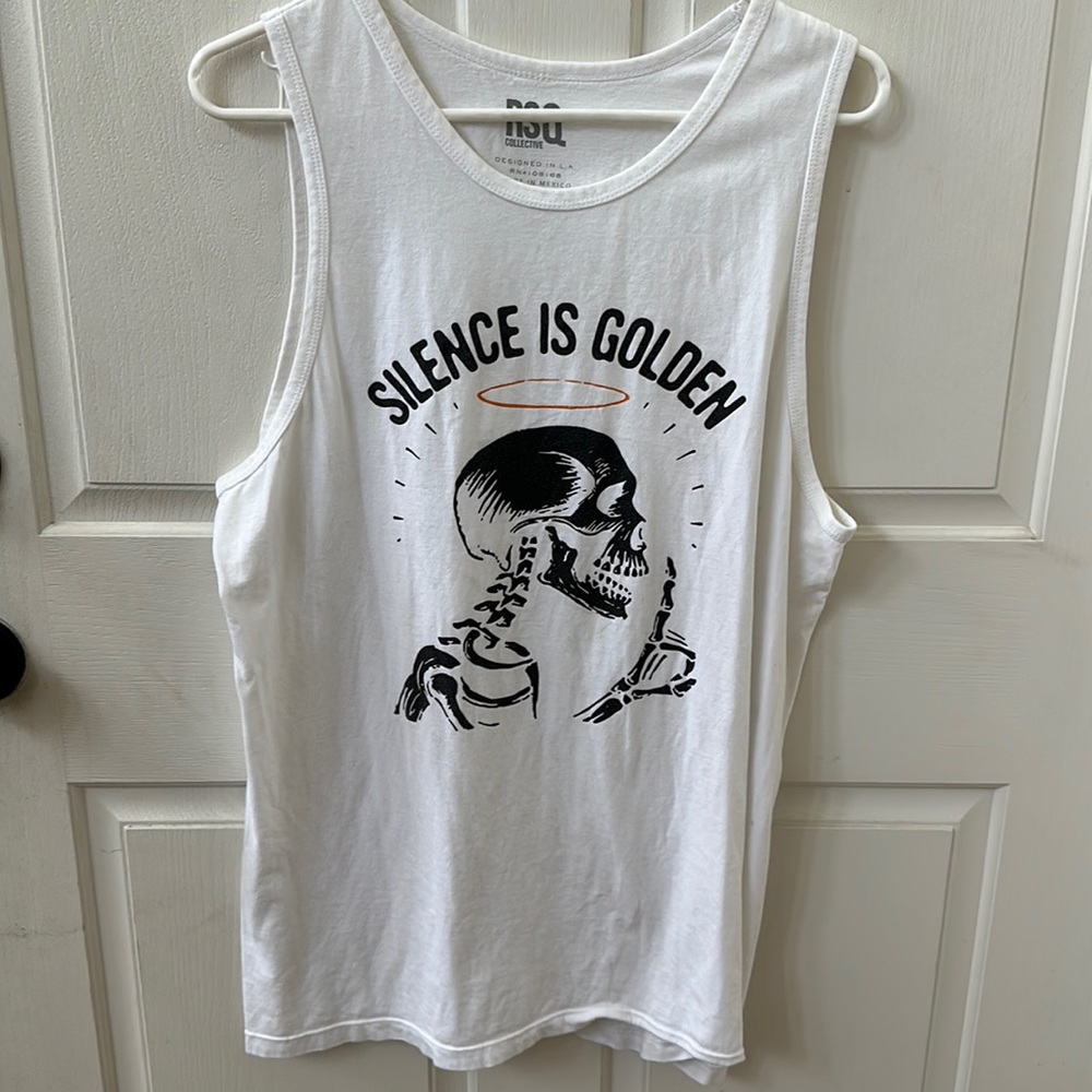 RSQ “Silence is Golden” skull tank top